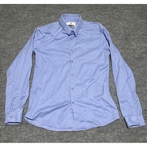 Father Sons Blue XL Slim Fit Button Up Dress Shirt US Medium EUC